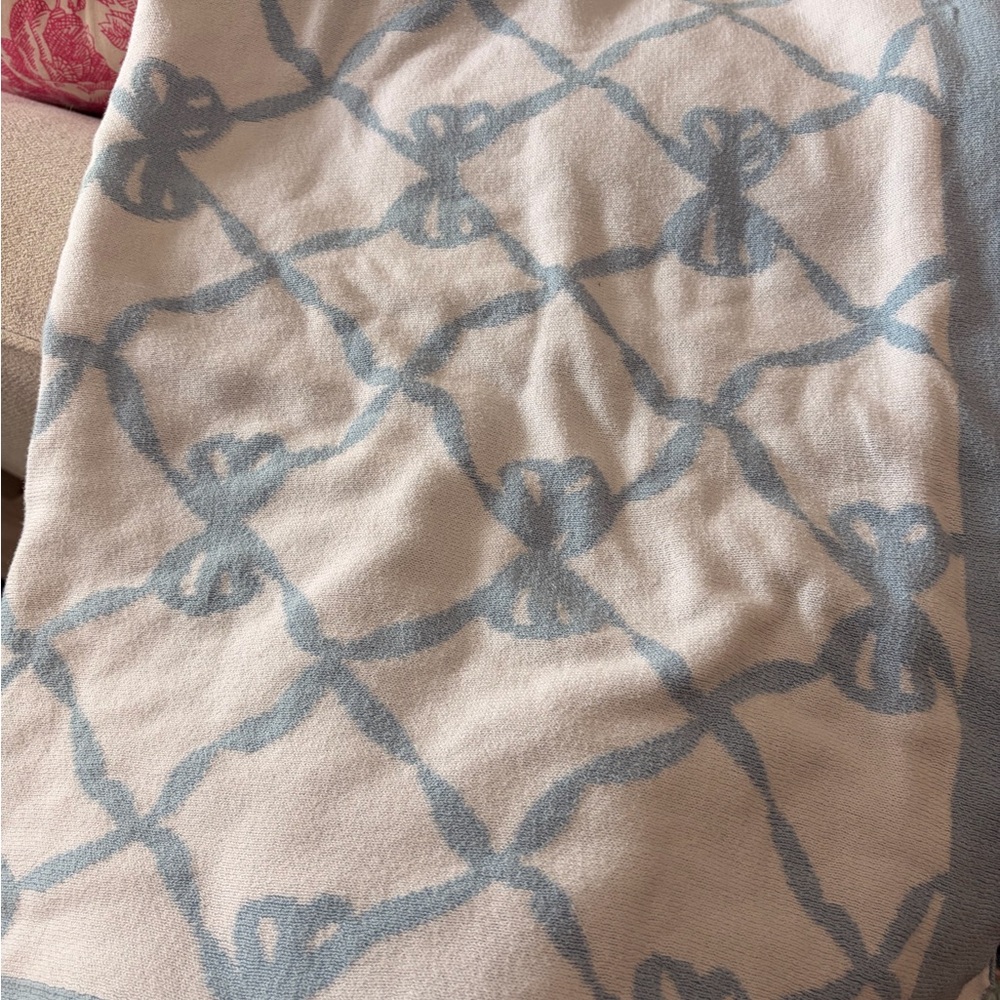 Loveshackfancy Jacquard throw blanket blue bows